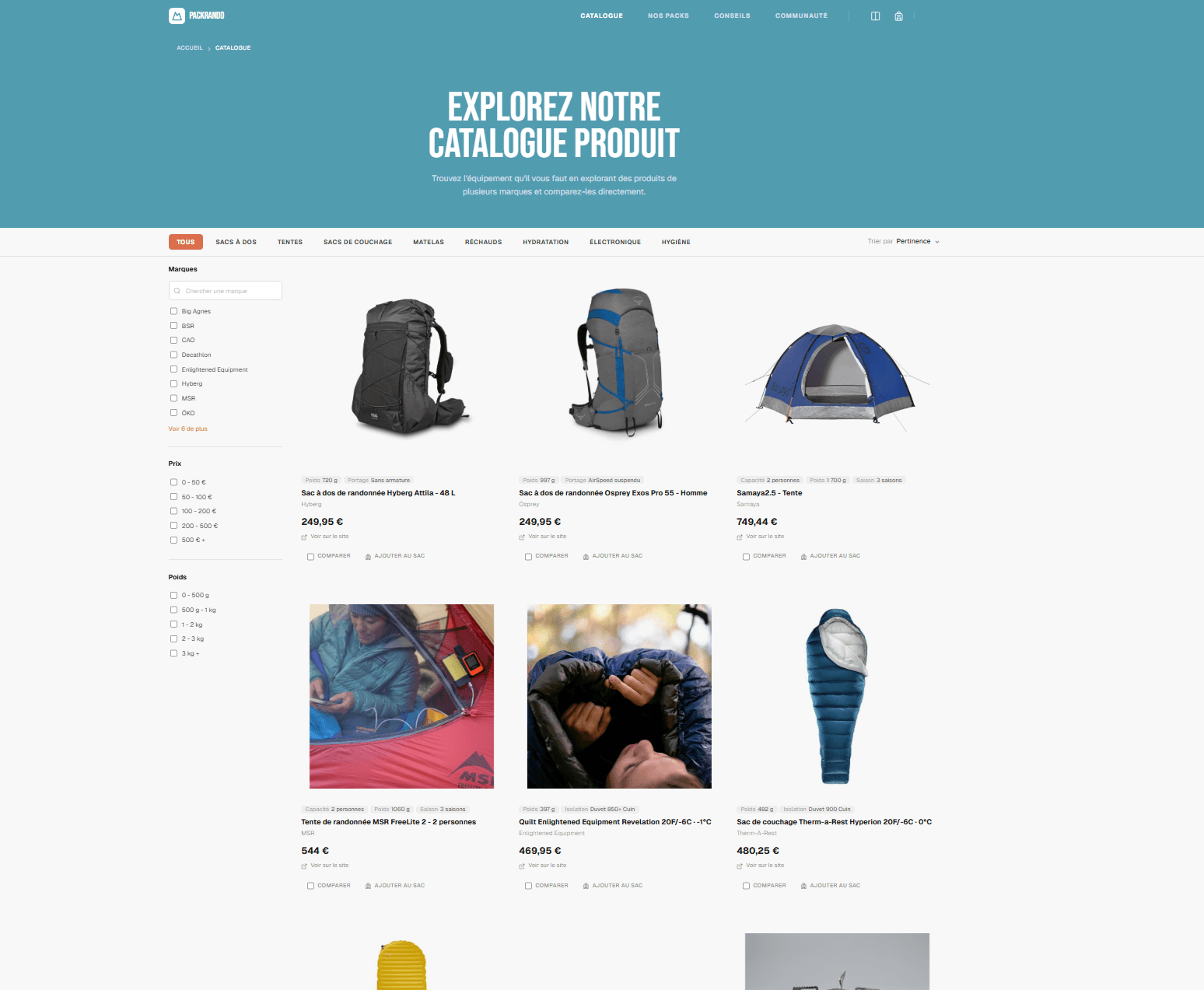 Aperçu du catalogue PackRando